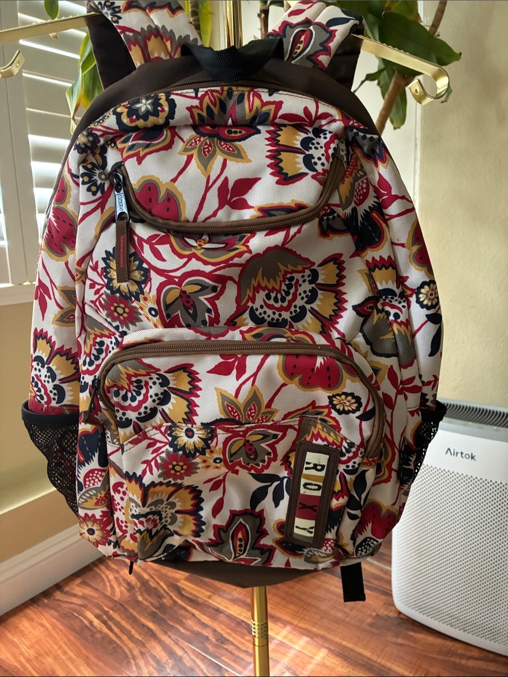 Roxy Cream Floral Backpack with Red and Gold Accents